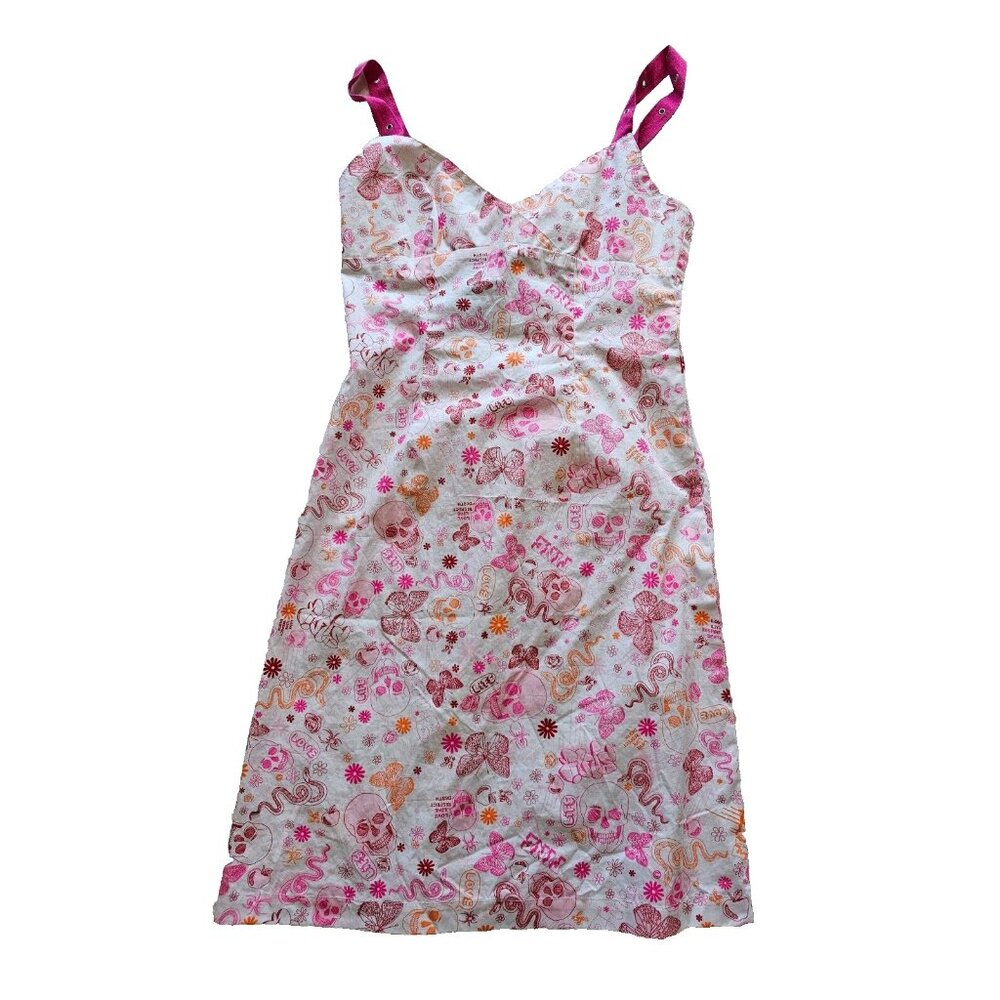 Vintage French Kitty by Mighty Fine Womens Graffiti Dress, Straps, Pink & White